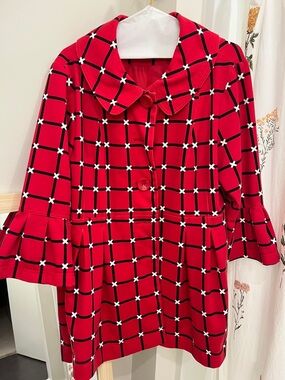 Red Checked Women's Blazer Jacket